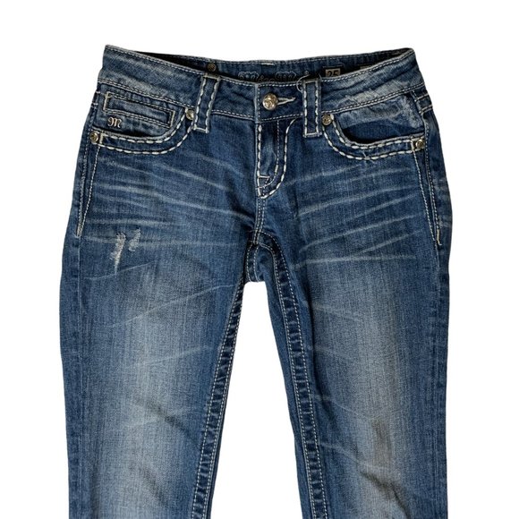 Miss Me 'Skinny' Womens Jeans Tag 25 Blue W26xL32 Distressed Embroidered Denim - Picture 6 of 12